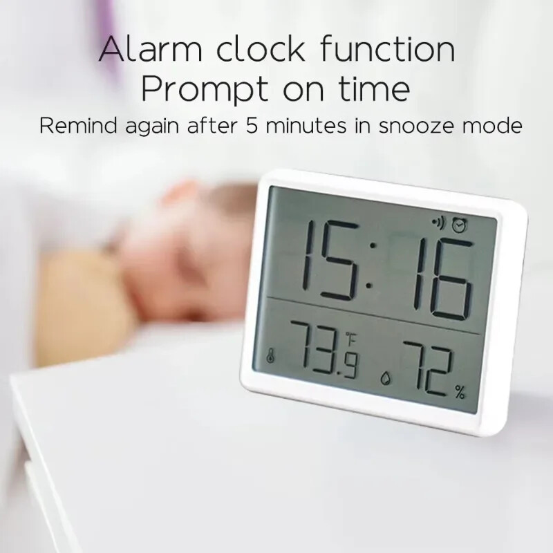 Ceas de perete ultra-subțire LCD cu ecran mare Contor digital de temperatură și umiditate Ceas cu alarmă simplu Ceasuri cu design magnetic Decor