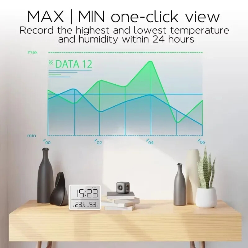 Ceas de perete ultra-subțire LCD cu ecran mare Contor digital de temperatură și umiditate Ceas cu alarmă simplu Ceasuri cu design magnetic Decor