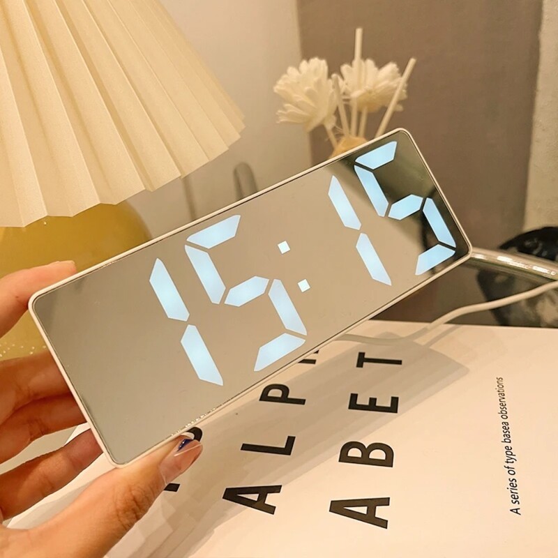 Ceas deşteptător inteligent Noptieră Ceas deşteptător cu LED Ceas deşteptător electronic pentru copii digital cu ecran curbat oglindă Temperatura