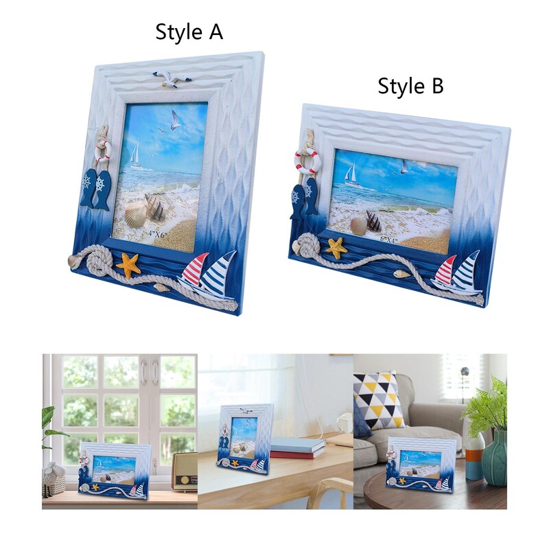 Suport pentru fotografii în stil nautic Barcă cu pânze Mediteraneeană 6 inch Rama foto pentru decorare cafenea