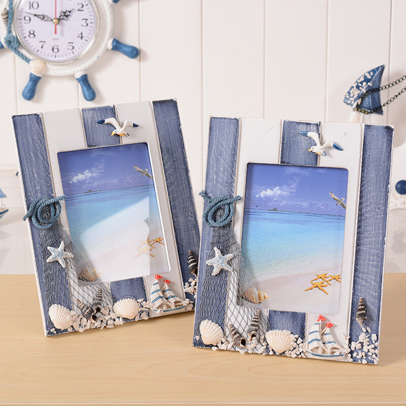 Ramă Foto din Lemn Rame Fotografii Cochilii de Mare Decorare pentru Acasă Desktop Auto Stand pentru Sufragerie Birou Birou