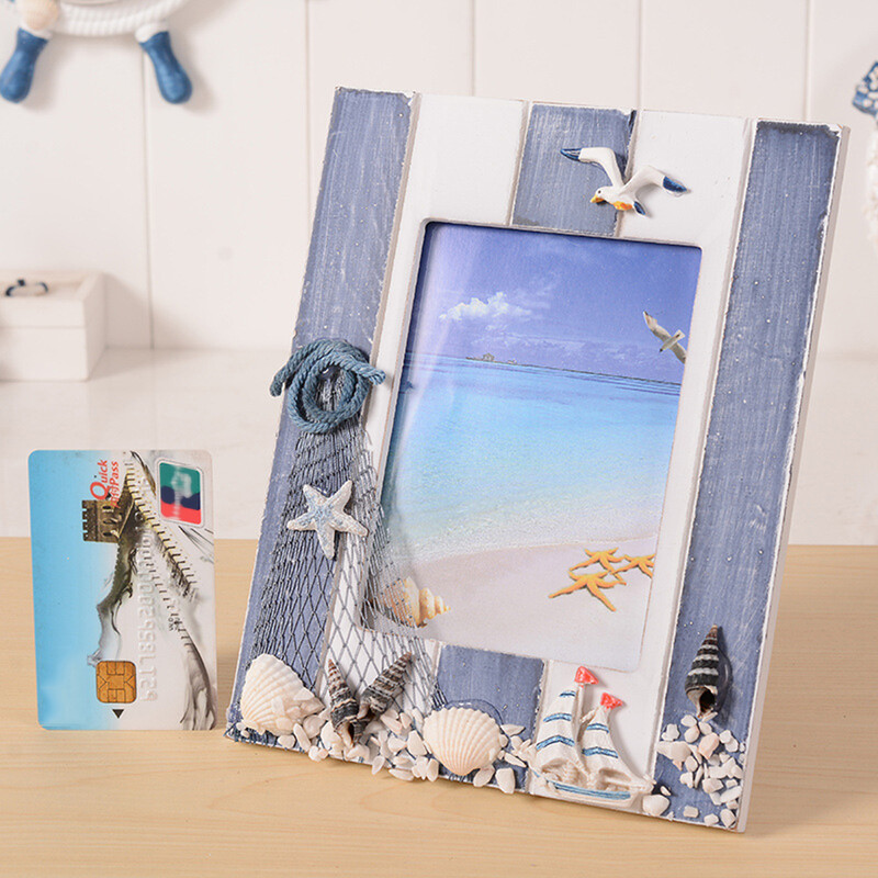 Ramă Foto din Lemn Rame Fotografii Cochilii de Mare Decorare pentru Acasă Desktop Auto Stand pentru Sufragerie Birou Birou