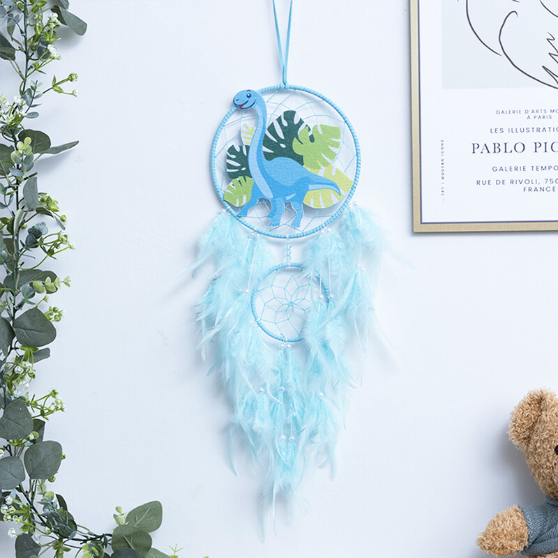 Captatoare de vise de dinozaur pentru copii Catcher de vise din desene animate Decorat de casa lucrat manual Unicorn Agatator pe perete Inel dublu Pepiniera Zi de nastere