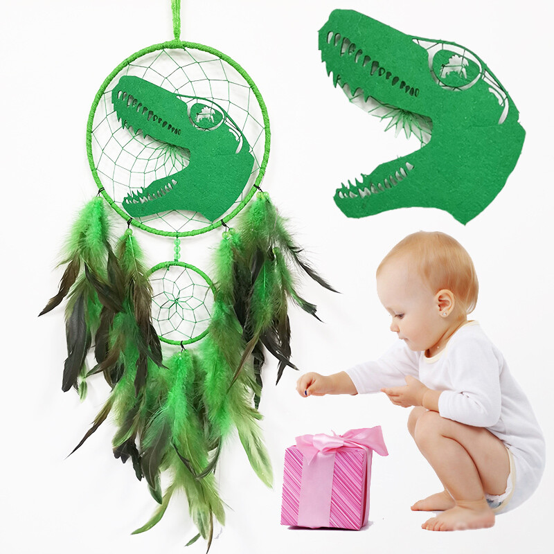 Captatoare de vise de dinozaur pentru copii Catcher de vise din desene animate Decorat de casa lucrat manual Unicorn Agatator pe perete Inel dublu Pepiniera Zi de nastere