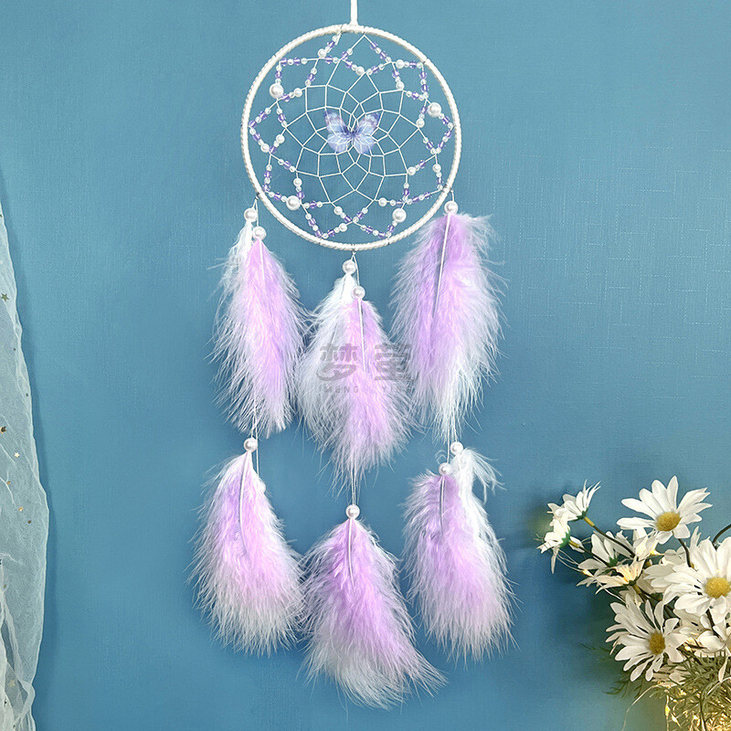 Atrapator de vise fluture pandantiv cu pene roz, țesute manual, perdele pentru dormitor, ornamente agățate, cadou de zi de naștere, decorațiuni pentru casă