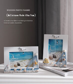 Ramă foto de 6/7 inch Rama foto în stil oceanic Ramă album foto cu platformă din lemn Ornament cadru mediteranean Rama foto de birou