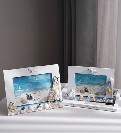 Ramă foto de 6/7 inch Rama foto în stil oceanic Ramă album foto cu platformă din lemn Ornament cadru mediteranean Rama foto de birou