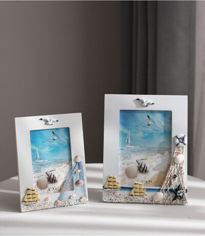 Ramă foto de 6/7 inch Rama foto în stil oceanic Ramă album foto cu platformă din lemn Ornament cadru mediteranean Rama foto de birou