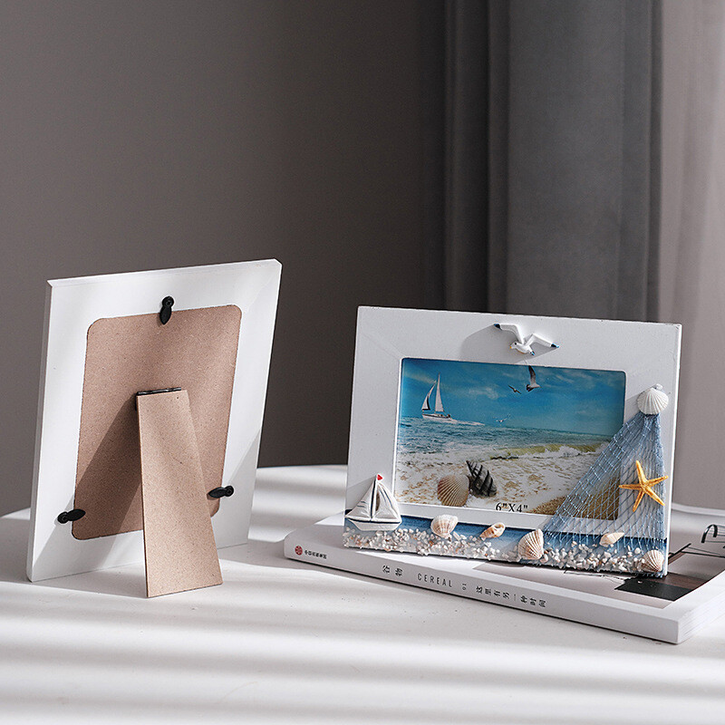 Ramă foto de 6/7 inch Rama foto în stil oceanic Ramă album foto cu platformă din lemn Ornament cadru mediteranean Rama foto de birou