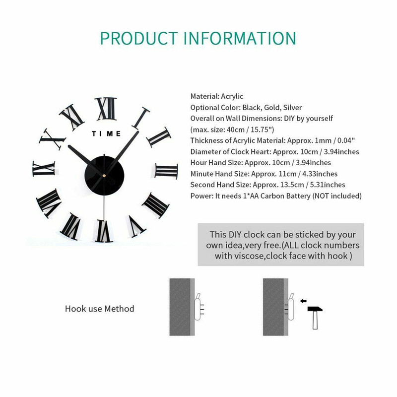 Nou ceas de perete cu oglindă 3D din acril, autocolante DIY, ceasuri cu natură moartă, ceasuri pentru sufragerie, decorațiuni pentru casă, ceas modern cu cuarț 40*40cm