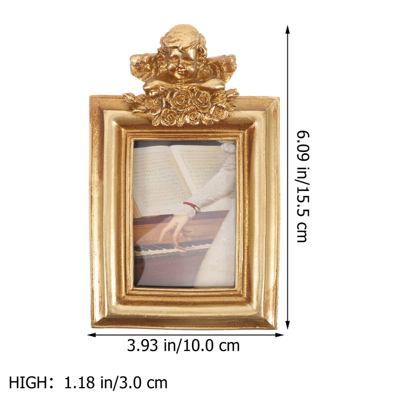 Ramă Poză Înger Fotografie Desktop Mic Rame Epocă Rășină Golden Display Tabletop