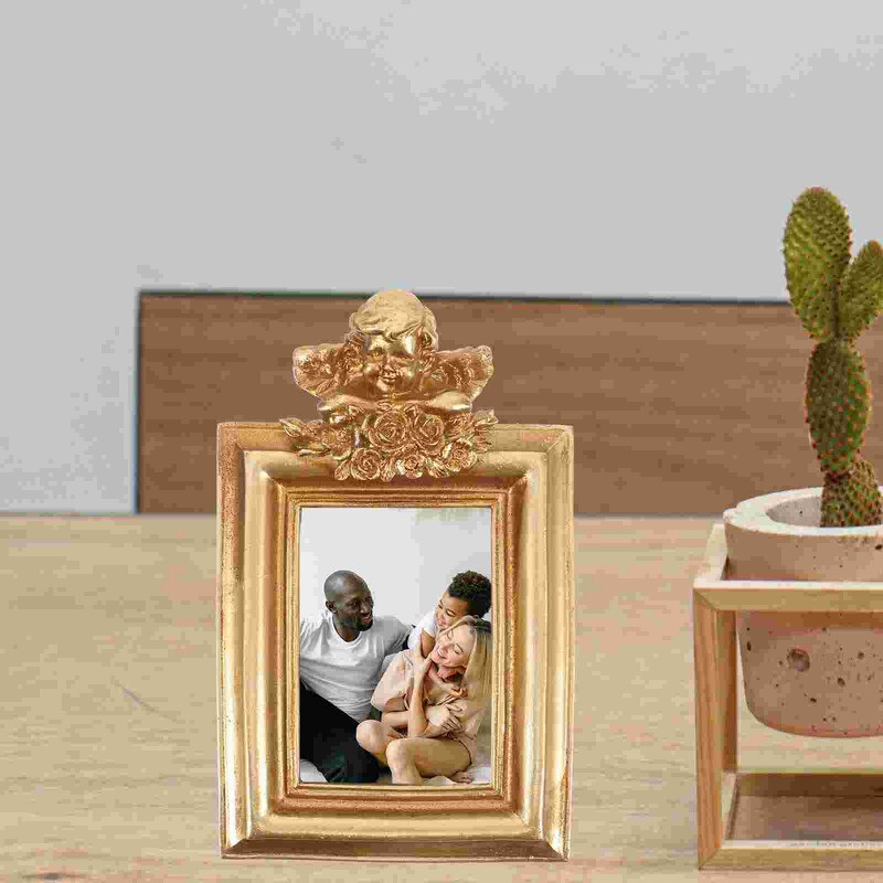 Ramă Poză Înger Fotografie Desktop Mic Rame Epocă Rășină Golden Display Tabletop