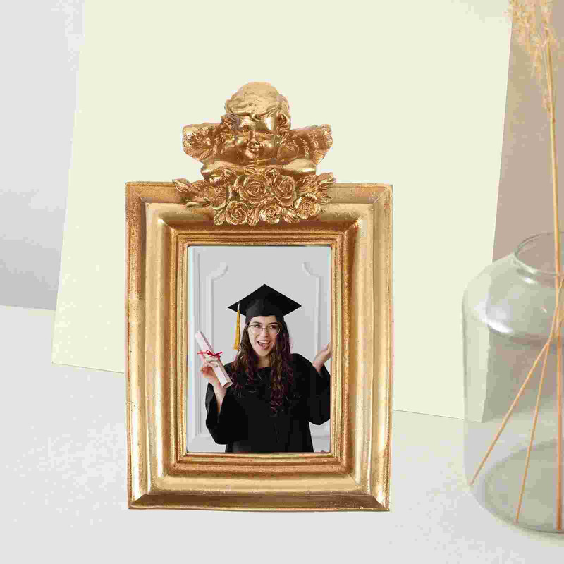 Ramă Poză Înger Fotografie Desktop Mic Rame Epocă Rășină Golden Display Tabletop