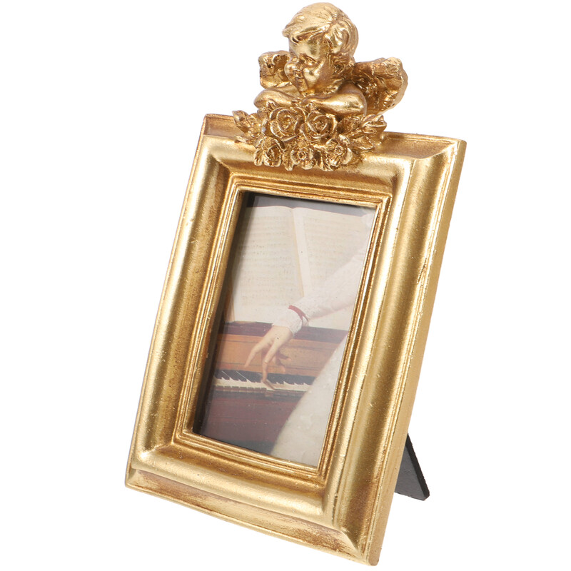 Ramă Poză Înger Fotografie Desktop Mic Rame Epocă Rășină Golden Display Tabletop