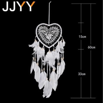 JJYY Peach Heart Dream Catcher Διακόσμηση Μενταγιόν Λευκό Φτερό Χειροποίητο Διακόσμηση Σπιτιού τοίχου