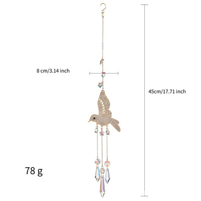 3D Diamond Hummingbird Leaf Sun Catcher Chime de vânt în aer liber Decorație pentru casă Minge de cristal Ornament House Garden Pandantiv Decor