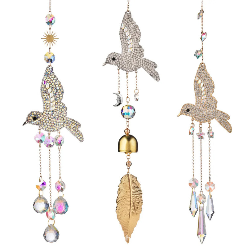 3D Diamond Hummingbird Leaf Sun Catcher Chime de vânt în aer liber Decorație pentru casă Minge de cristal Ornament House Garden Pandantiv Decor