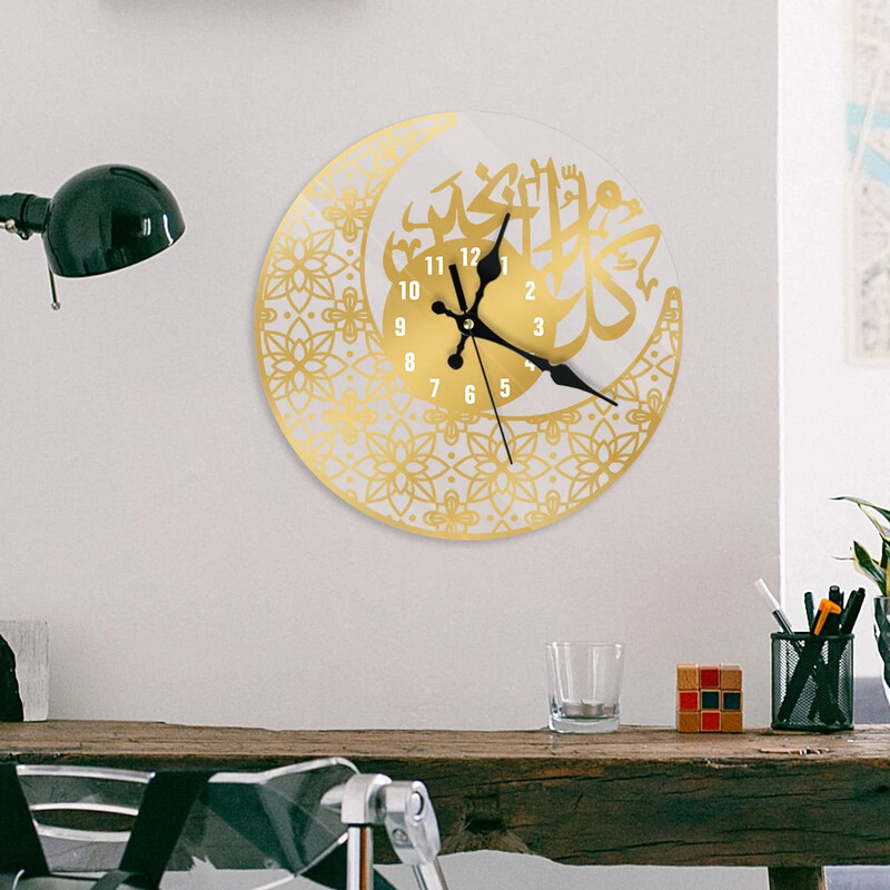 Putuo Decor 1 buc Ceas de perete Acrilic Decorat pentru agățat cu element arab, decor de perete pentru acasă, living, birou, studio, cadou