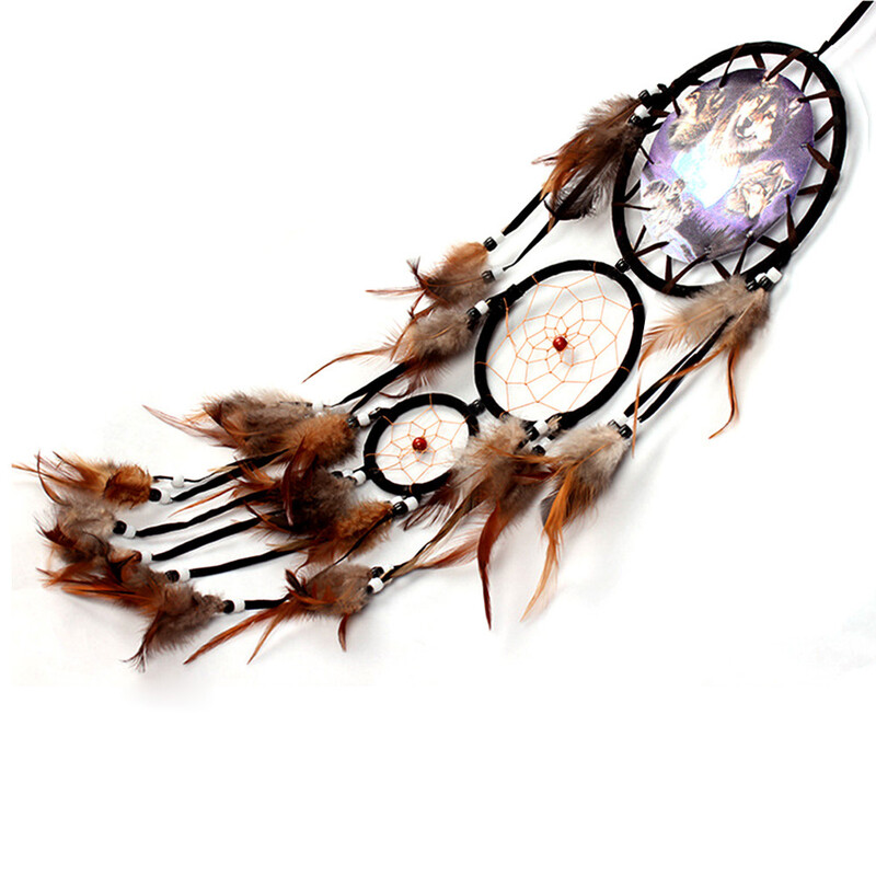 Lup Dream Catcher Pandantiv Pene Decor de perete Pandantiv Handmade Art Crafts Dreamcatcher Home Decor Wind Chimes Ornamente pentru casă