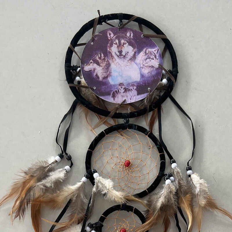 Lup Dream Catcher Pandantiv Pene Decor de perete Pandantiv Handmade Art Crafts Dreamcatcher Home Decor Wind Chimes Ornamente pentru casă