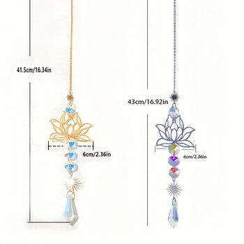 1PcMetalLotusandArtificial Crystal Suncatcher Charm Handmade Applicable Home Wind Chime μενταγιόν Φυτική διακόσμηση εξωτερικού κήπου