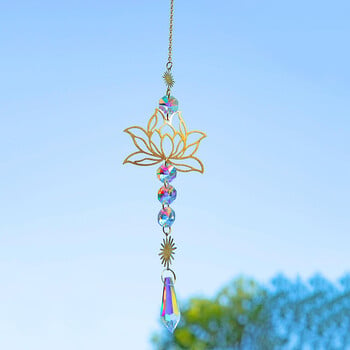 1PcMetalLotusandArtificial Crystal Suncatcher Charm Handmade Applicable Home Wind Chime μενταγιόν Φυτική διακόσμηση εξωτερικού κήπου