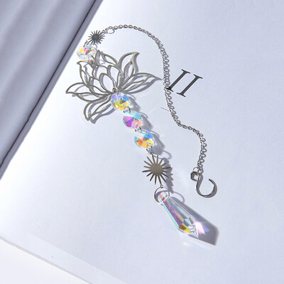 1 bucatăMetalLotusandBremec de captare de soare din cristal artificial, realizat manual, aplicabil pentru acasă, pandantiv, decorare cu plante de grădină în aer liber