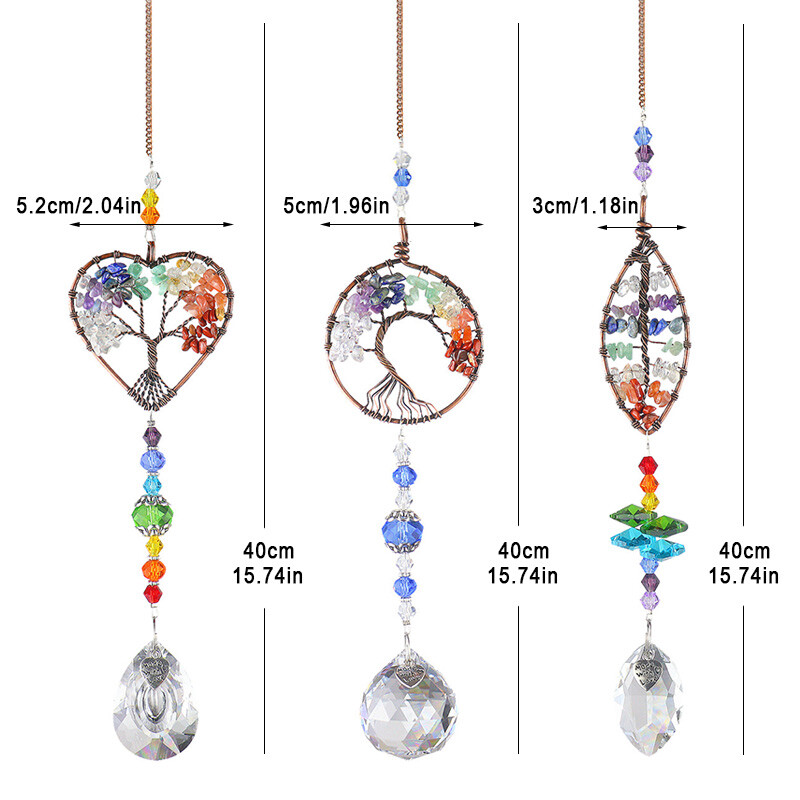Catcher de lumină de cristal Arborele vieții Ornament de cristal Producător de curcubeu Prismă de cristal Pandantiv Chakra Fereastră Decor de grădină de casă