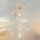 1 bucată de soare auriu pentagramă cu lanț de cristal pandantiv pentru fereastră de cameră, decorație pentru agățat, curcubeu, cadou