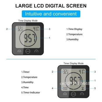 Ψηφιακή LCD αδιάβροχη για πιτσιλιές νερού Ρολόι τοίχου μπάνιου Ρολόγια ντους Χρονοδιακόπτης Θερμοκρασία Υγρασία Κουζίνα Πλυντήριο Χρονοδιακόπτες