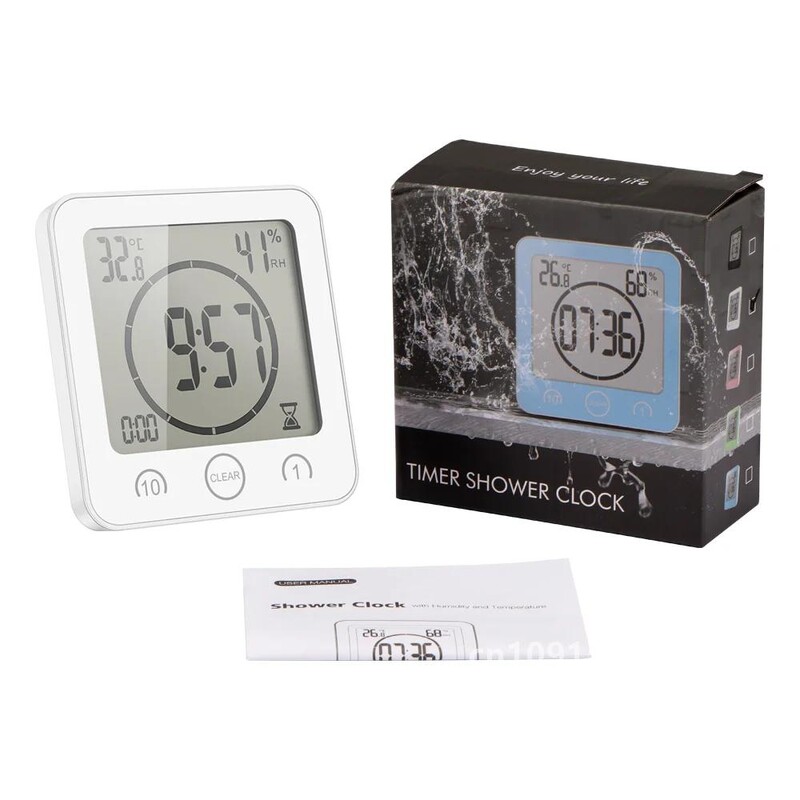 LCD digital impermeabil pentru stropi de apă Ceas de perete de baie Ceasuri de duș Cronometru Temperatură Umiditate Bucătărie Spălătorie Cronometru