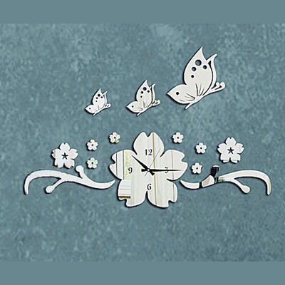 Домашен декор Стенен часовник Огледала Всекидневна Спалня Телевизор Стикери за фон Пеперуда Цвете 3D Направи си сам Огледален часовник 46x70cm
