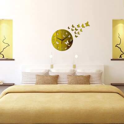 3D кръгъл часовник Пеперуди Модерни стикери за стена Начало Декор Натюрморт Плакат Носорог Цифров Направи си сам стенен часовник 43x33cm