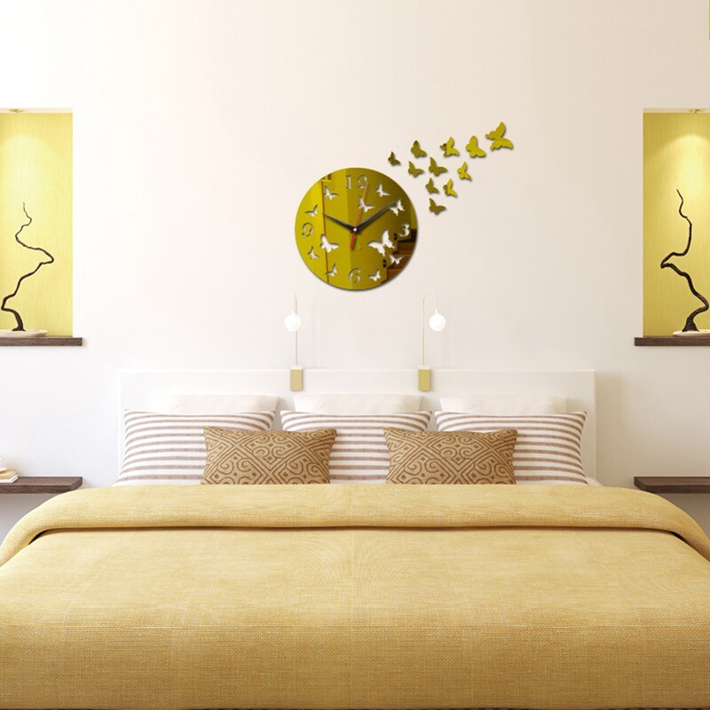 3D кръгъл часовник Пеперуди Модерни стикери за стена Начало Декор Натюрморт Плакат Носорог Цифров Направи си сам стенен часовник 43x33cm