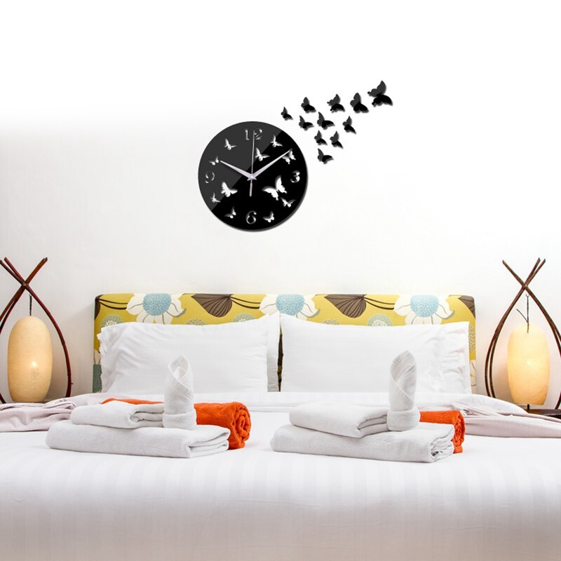 3D кръгъл часовник Пеперуди Модерни стикери за стена Начало Декор Натюрморт Плакат Носорог Цифров Направи си сам стенен часовник 43x33cm