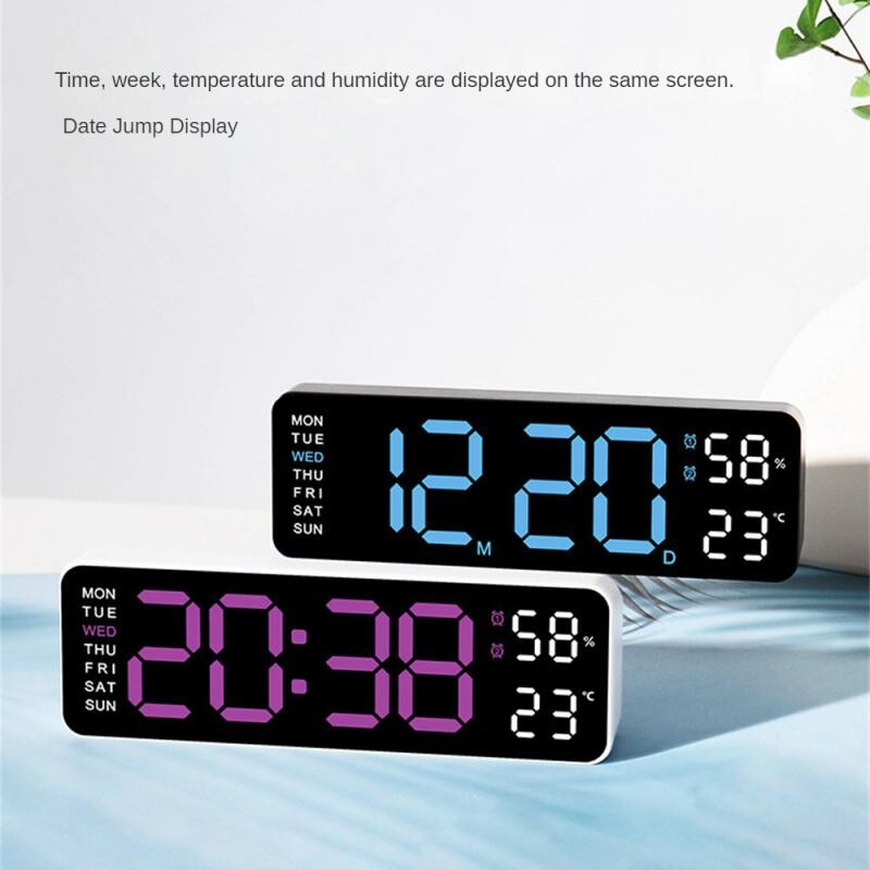 Ceas de perete digital mare de 9 inchi, alimentat prin USB, umiditate saptamana, ceas de masa, 12/24 h, ceas cu alarma electronica cu LED, ceas de pared