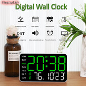 Ceas de perete digital Temperatură Data Săptămâna Afișare Ceas cu alarmă dublă Control vocal 5 niveluri de reglare a luminozității Ceas de masă