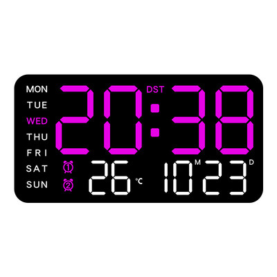 Ceas de perete digital Temperatură Data Săptămâna Afișare Ceas cu alarmă dublă Control vocal 5 niveluri de reglare a luminozității Ceas de masă