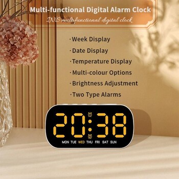 Ψηφιακό Ξυπνητήρι με τροφοδοσία USB Θερμοκρασία Ημερομηνία Εβδομάδα Διπλό Ξυπνητήρι Νυχτερινή λειτουργία Αναβολή Ρολόι 5 επίπεδα φωτεινότητας 12/24 ώρες Ρολόι LED