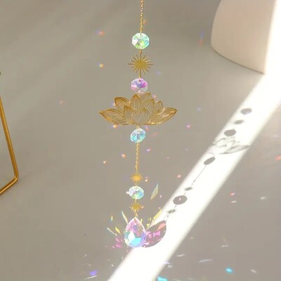 1 buc. Clopoței de vânt din cristal de lotus din metal și sticlă, pentru decorarea casei, pentru adunarea luminii, în aer liber, grădină, prindere soare, meșteșuguri