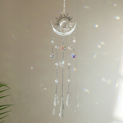 1 buc. pandantiv de cristal în formă de flacără și lună, de culoare aurie, prindere de soare, ornament pentru agățat de grădină în aer liber.