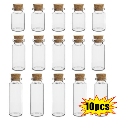 10Pcs Направи си сам Wishing Bottle Мини стъклени бутилки с корк Прозрачна празна бутилка за съобщения Коледни аксесоари за сватбено тържество