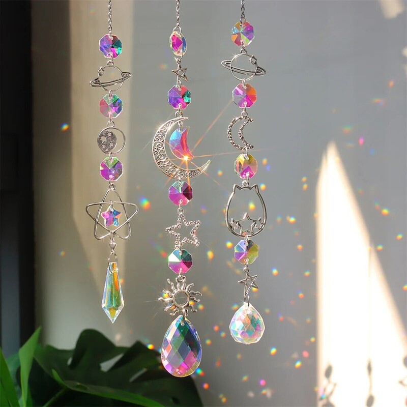 1 buc. Galaxy Stars Moon Crystal suspendat Sun Light Catcher pentru grădină în aer liber, acasă, dormitor, B & B, perete AB, decorare suspendată