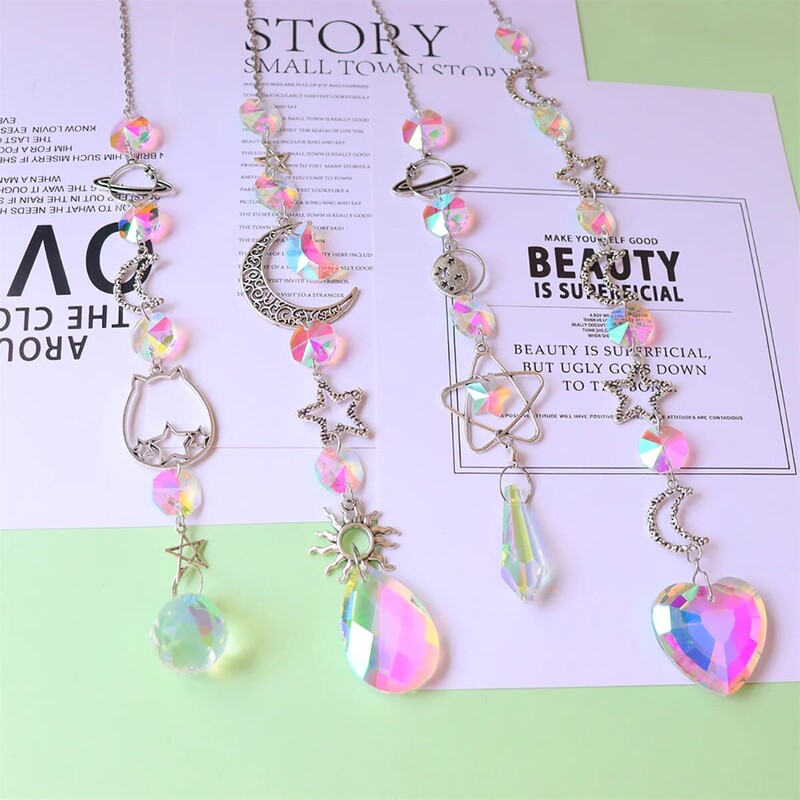 1 buc. Galaxy Stars Moon Crystal suspendat Sun Light Catcher pentru grădină în aer liber, acasă, dormitor, B & B, perete AB, decorare suspendată