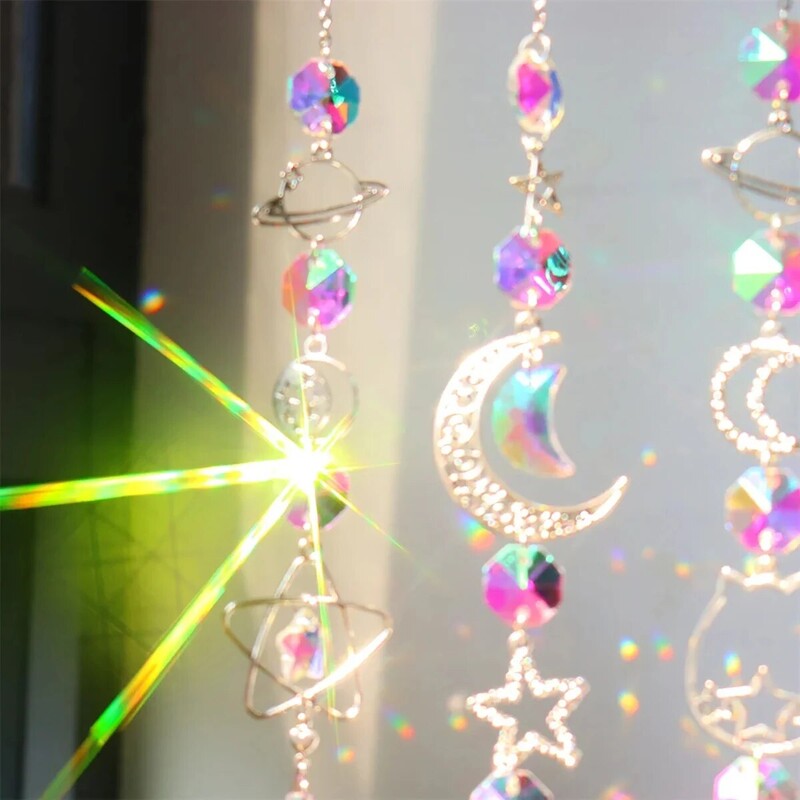 1 buc. Galaxy Stars Moon Crystal suspendat Sun Light Catcher pentru grădină în aer liber, acasă, dormitor, B & B, perete AB, decorare suspendată