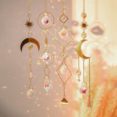 Crystal Suncatcher Moon Star Rainbow Sun Catcher Wind Chime Висулка Sun Catcher Висулки Открит градински двор Висящ декор