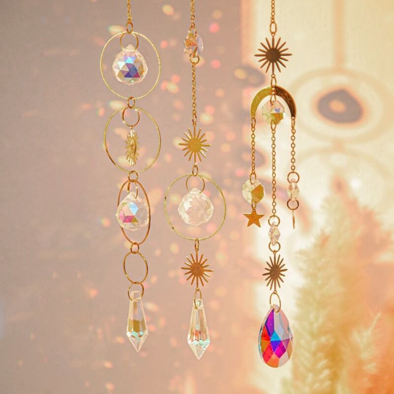 Cristal Suncatcher Luna Steaua Curcubeu Sun Catcher Pandantiv Wind Chime Pandantive Sun Catcher Pandantive Grădină în aer liber Curtea agățată Decor