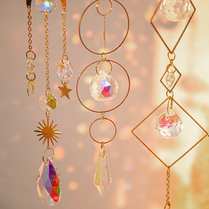 Cristal Suncatcher Luna Steaua Curcubeu Sun Catcher Pandantiv Wind Chime Pandantive Sun Catcher Pandantive Grădină în aer liber Curtea agățată Decor