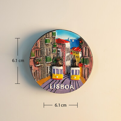 Portugalia，Lisabona，peisaj stradal，disc，Stereoscopic 3D，Suveniruri turistice，Pictură pe rășină，Decor acasă，Magneți pentru frigider