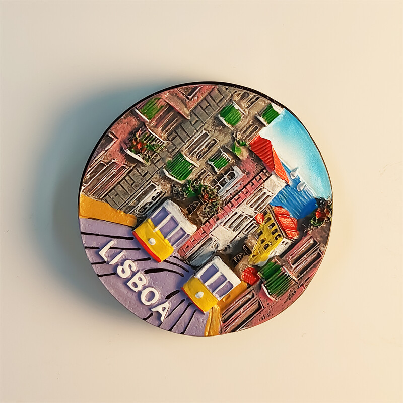 Portugalia，Lisabona，peisaj stradal，disc，Stereoscopic 3D，Suveniruri turistice，Pictură pe rășină，Decor acasă，Magneți pentru frigider